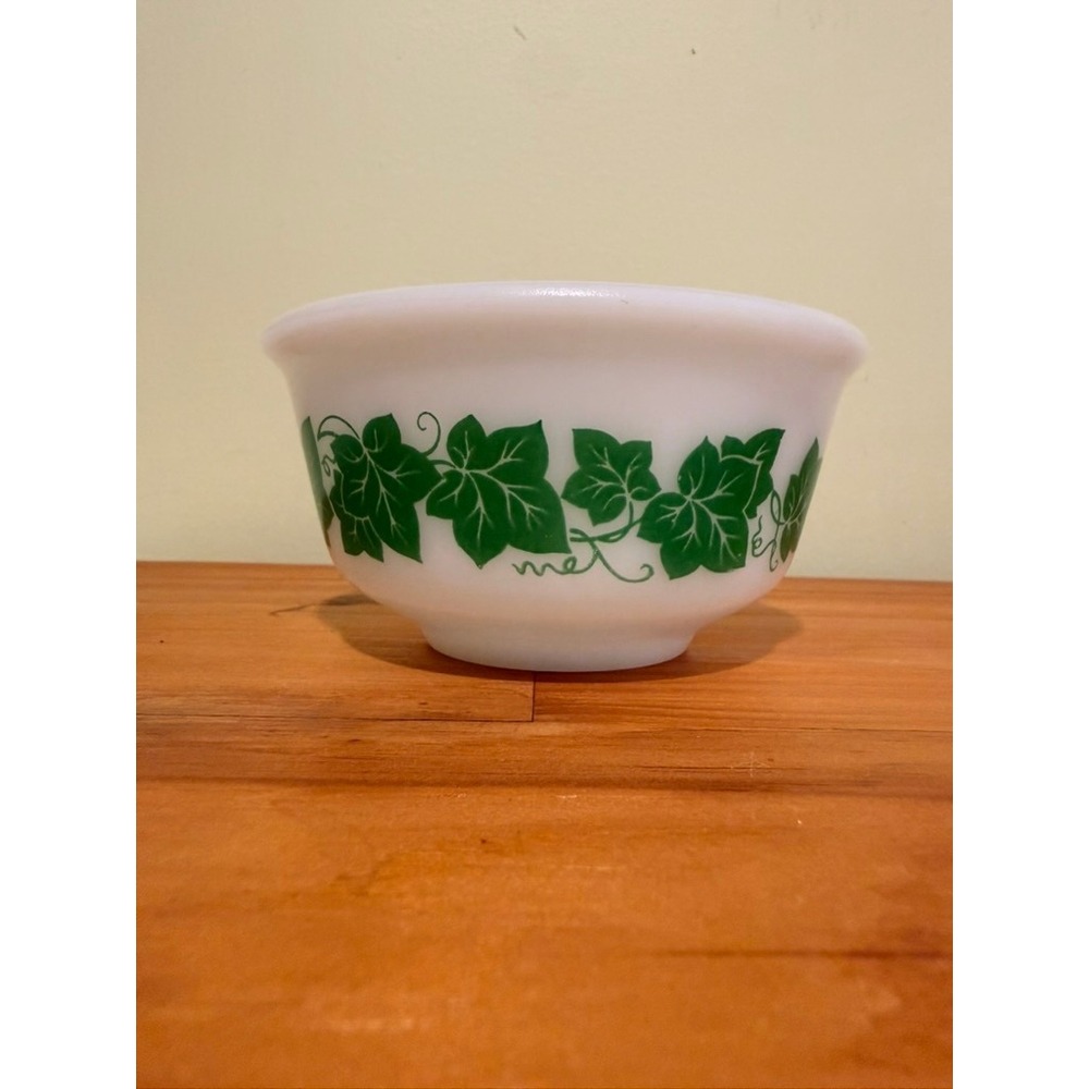 Hazel Atlas Mixing Bowl 5" Small White Green Good Vintage 1950s Ivy Pattern